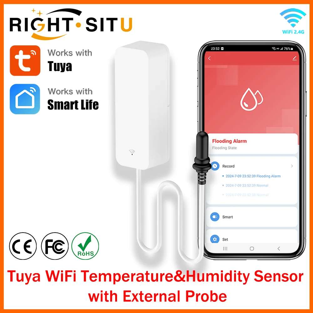 Tuya WiFi Temperature Humidity Sensor With External Probe for Smart Life APP Remote Monitoring For Plants Aquarium Winery