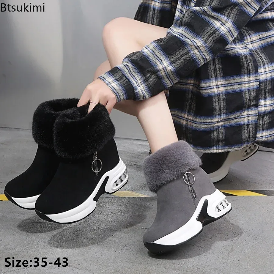 New2024 botas de neve casuais femininas inverno manter quente tênis plataforma sola grossa sapatos de moda feminina senhoras zíper tornozelo botas