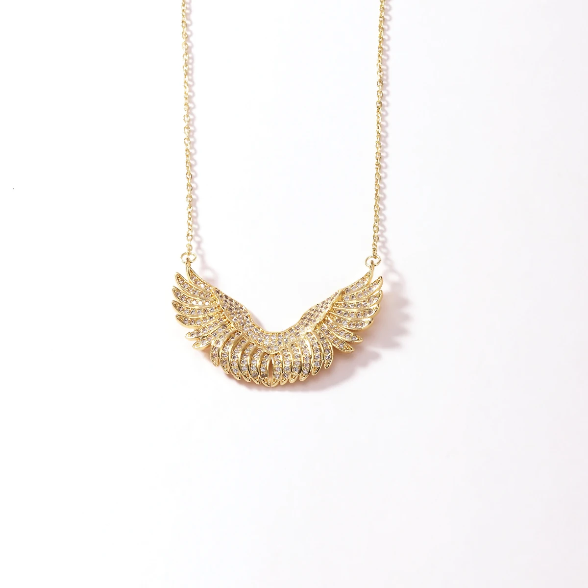 Engelsflügel-Halskette Vollbesetzt mit Zirkonia Feder-Anhänger Edelstahlkette Gold Silber Mehrfarbig Türkis Rosa Kristall Choker