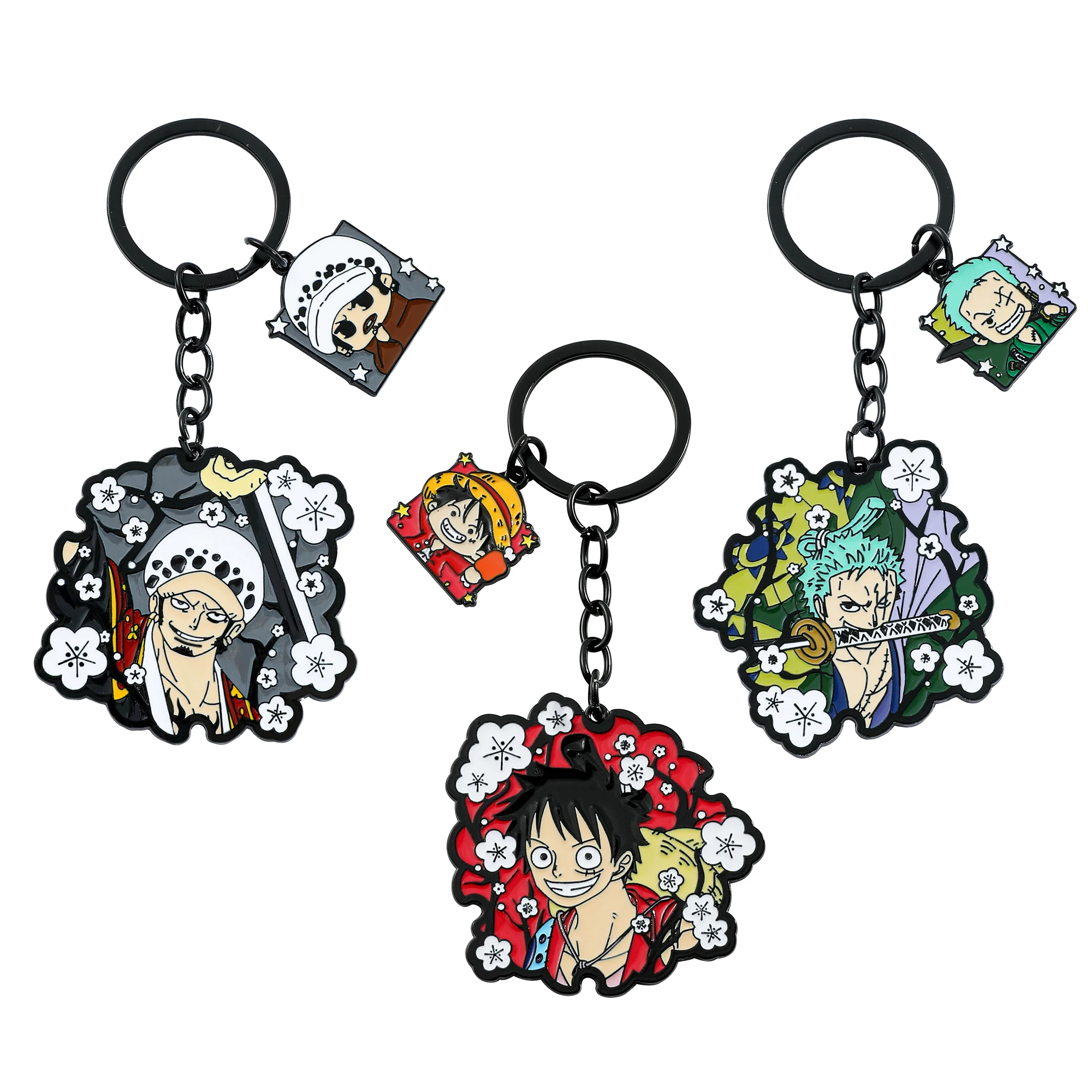 ONE PIECE Anime Keychain Set Featuring Monkey D. Luffy And Roronoa Zoro Trafalgar Law - Unisex Keyring Jewelry Accessory