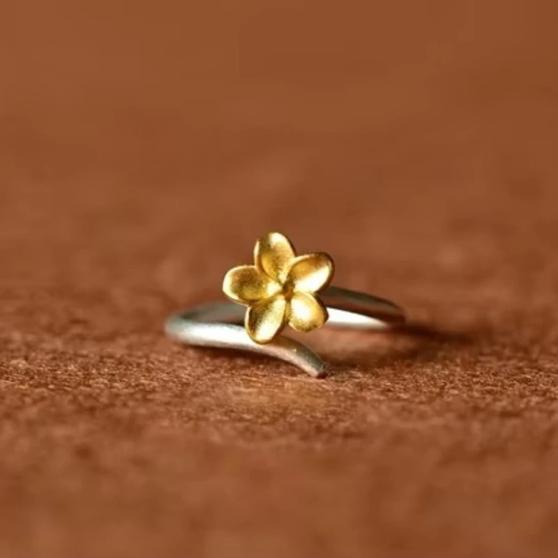 925 Sterling Silver Flowers gold Open Rings For Women Hypoallergenic Fashion Girl Sterling-silver-jewelry