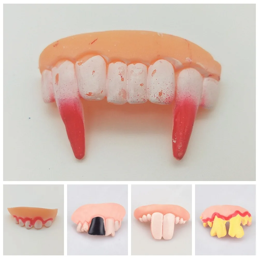 Bromas prácticas para dentaduras postizas, accesorios de decoración de Halloween, 10 estilos