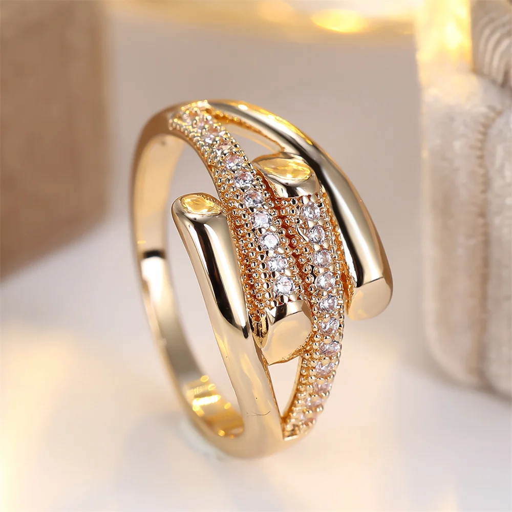 Anillos de circonita blanca con piedras redondas pequeñas para mujer, anillo de compromiso vintage de color dorado, joyería de boda, regalos de San Valentín para novias