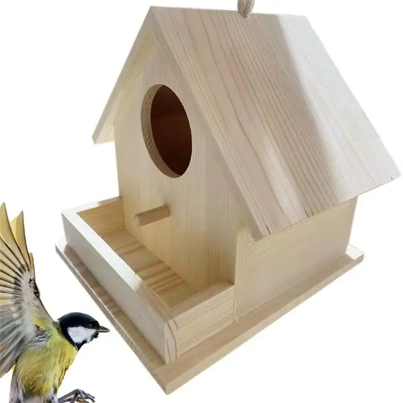 AB13-Bird Houses For Outside Hangable Wooden Bird Feeder Box With Pole Pet Cottage For Hummingbirds Cardinal Birds Outdoor