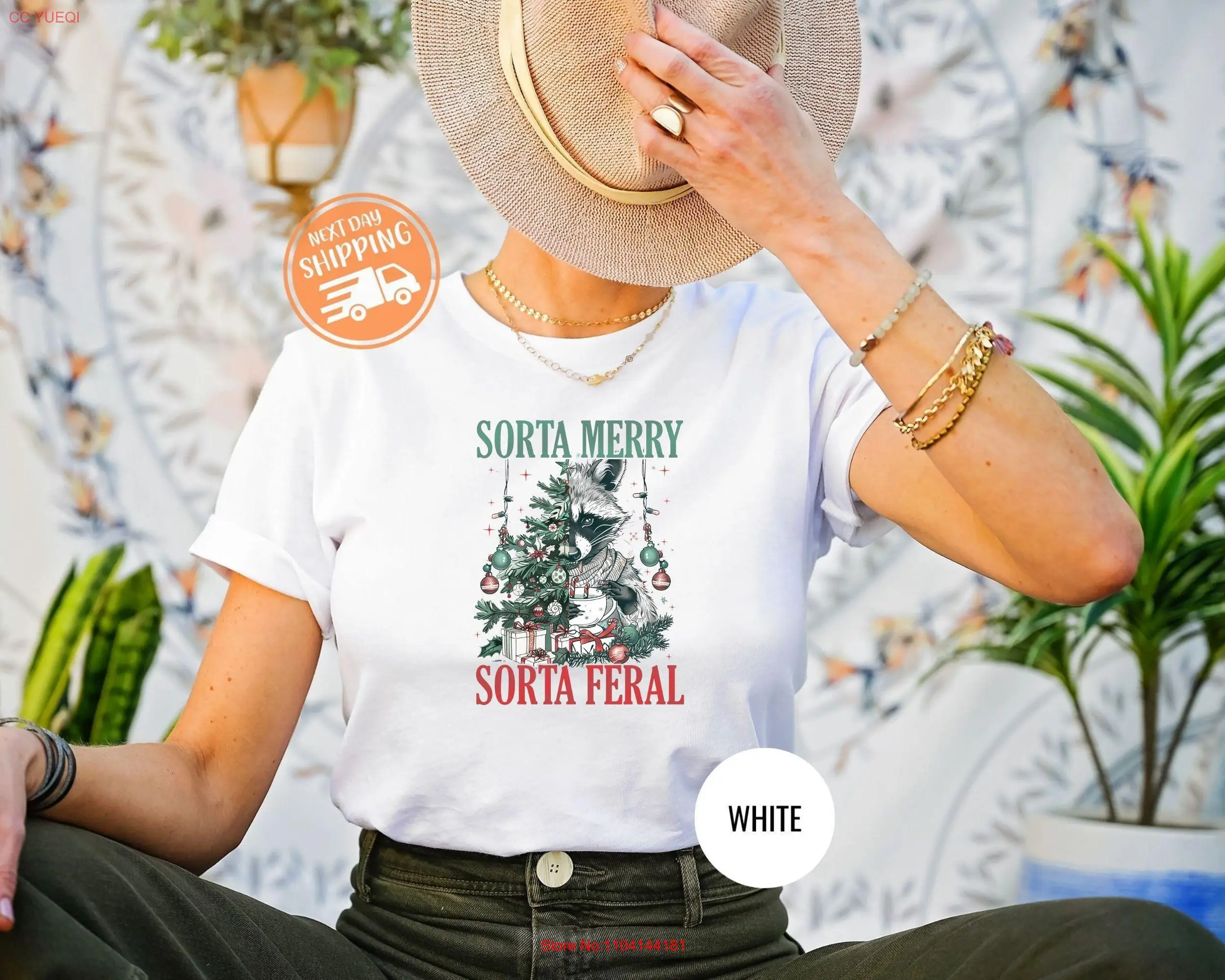 

Sorta Merry Feral T Shirt Christmas Girl SweaT Season Funny Retro Xmas Cute long or short sleeves