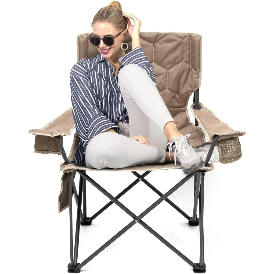 

Большое походное кресло XL, складные походные стулья для взрослых, сверхмощное, большое, высокое, 500 фунтов, мягкое, портативное, с четырьмя кронштейнами для газона с