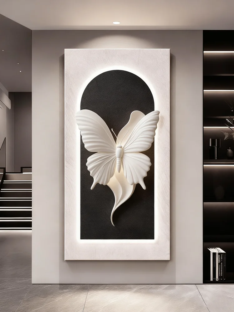 Sandstone Entrance Decoration Painting Entrance Door Facing High-end Feeling Hanging Painting Modern Luxury Art Mural Lamp
