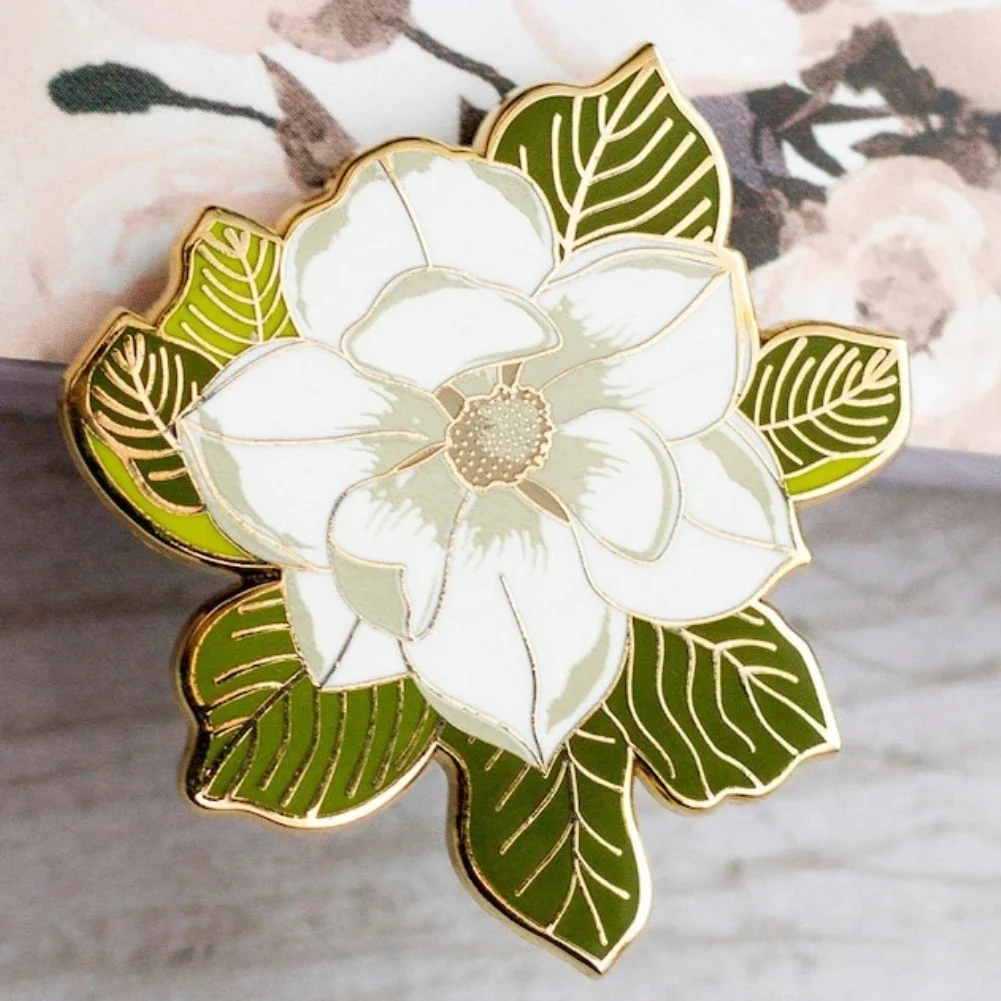 Beautiful Magnolia Enamel Pin Flower Lover Gifts Floral Metal Badge Botanical Brooch for Jewelry Accessory