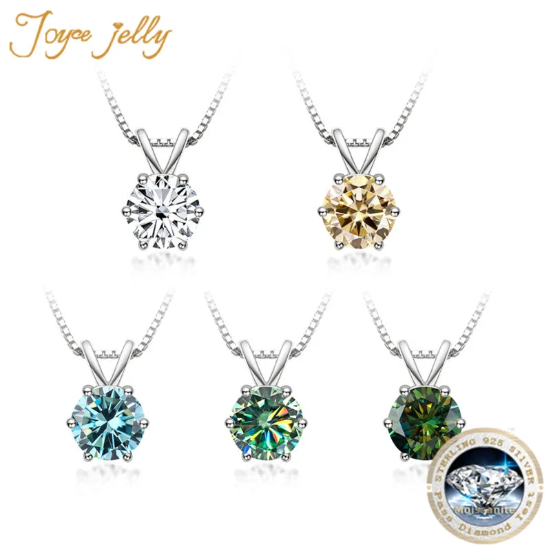 JoyceJelly Classic 1ct Moissanite naszyjnik dla uroku kobiety Lab wisiorek diamentowy srebrny 925 biżuteria zaręczyny Wedding Party prezenty