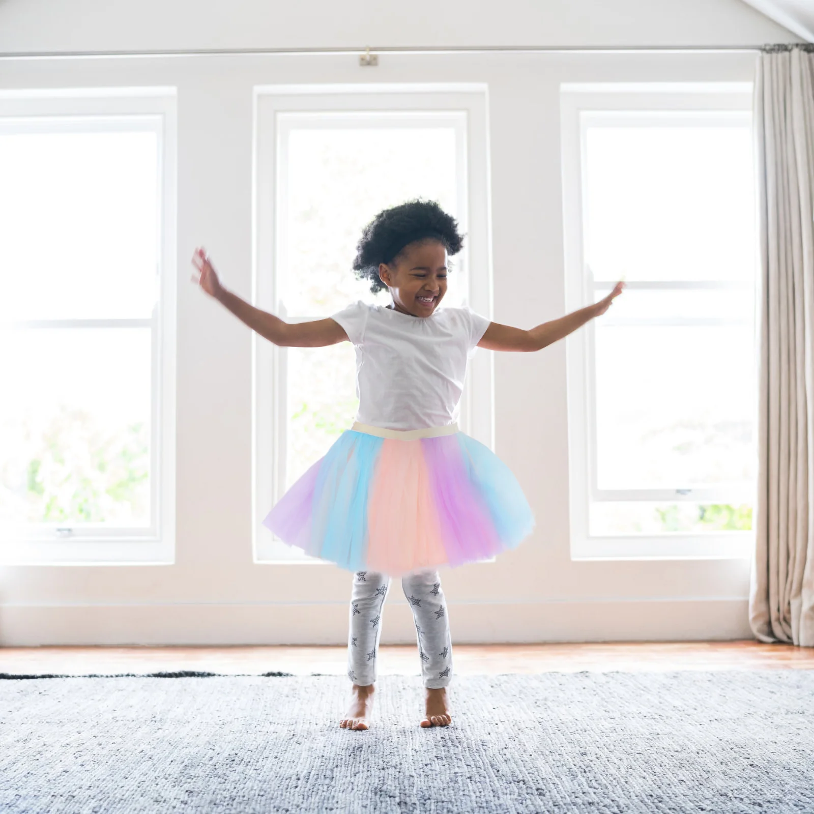 

1Set Colorful Rainbow Gauze Skirt Girls Easter Party Costume Rabbit Hair Tie Tail Size M Tulle Skirt Performance