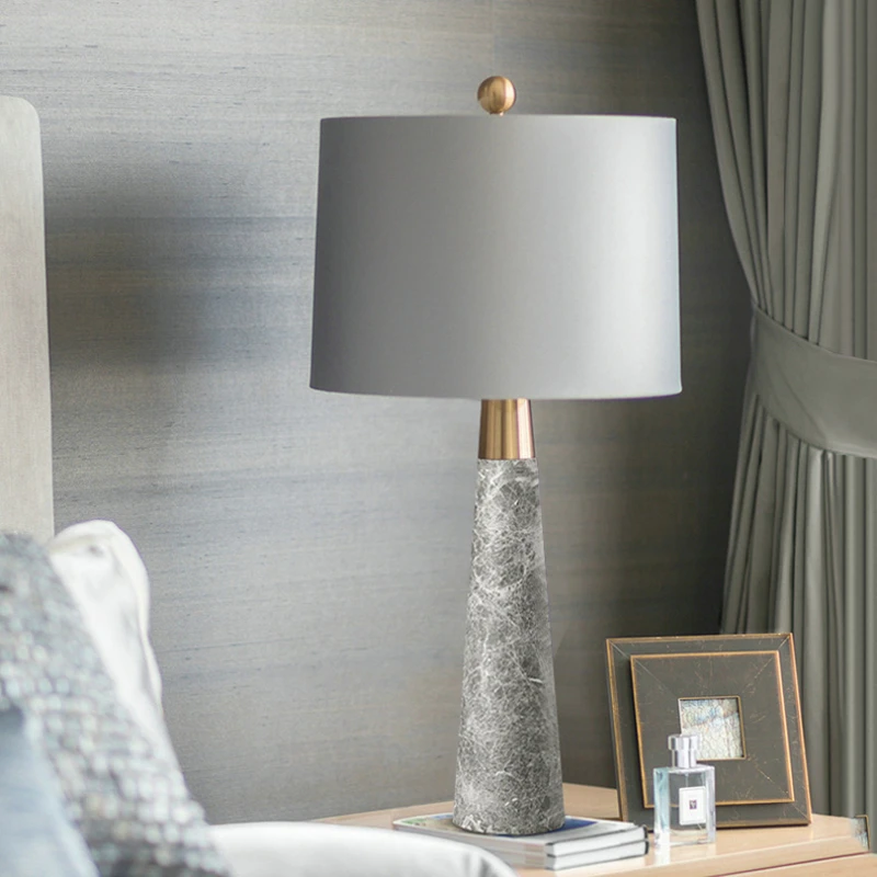 Nordic Brief Grey Marble Desk Lamp For Living Room Home Decor Modern E27 Led Bulb Table Lamp With Fabric Lampshade