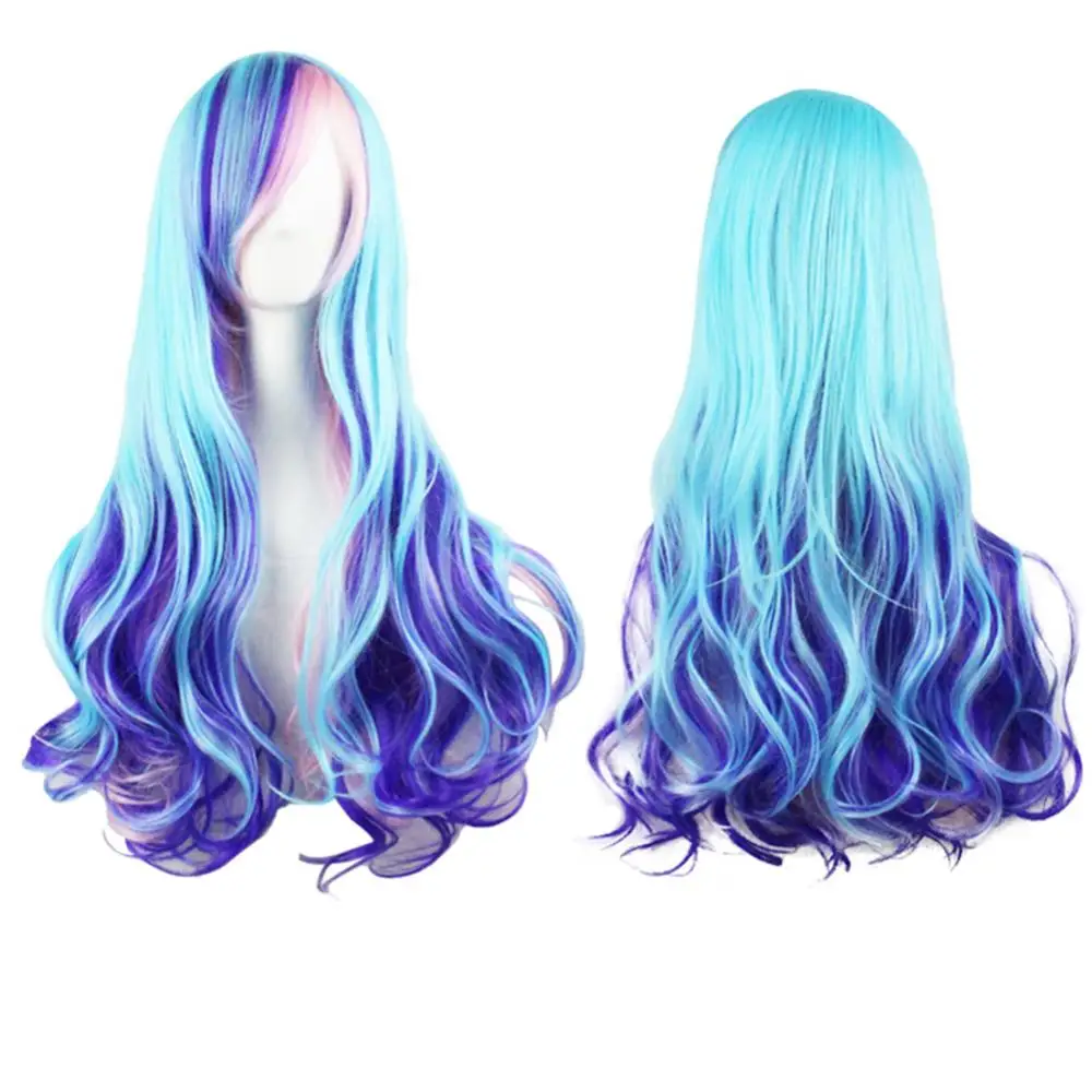 70cm Women Gradient Color Long Big Wave Curly Full Wig For Cosplay Anime Party For Women Heat Resistant Synthetic Wig Farewell