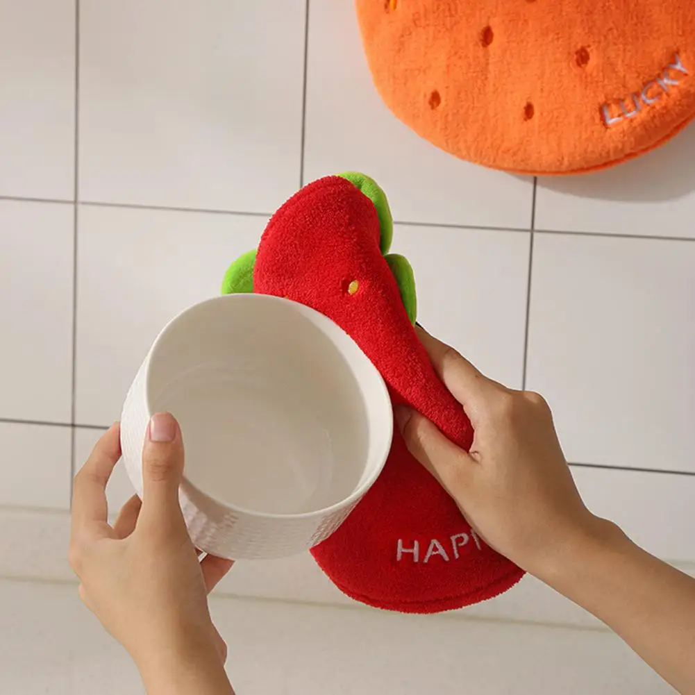 24cm Coral Velvet Hand Towel Soft Absorbent Cartoon Fruit Design With Hanging Rope Quick Drying Household Lazy Hand Wipes Towel