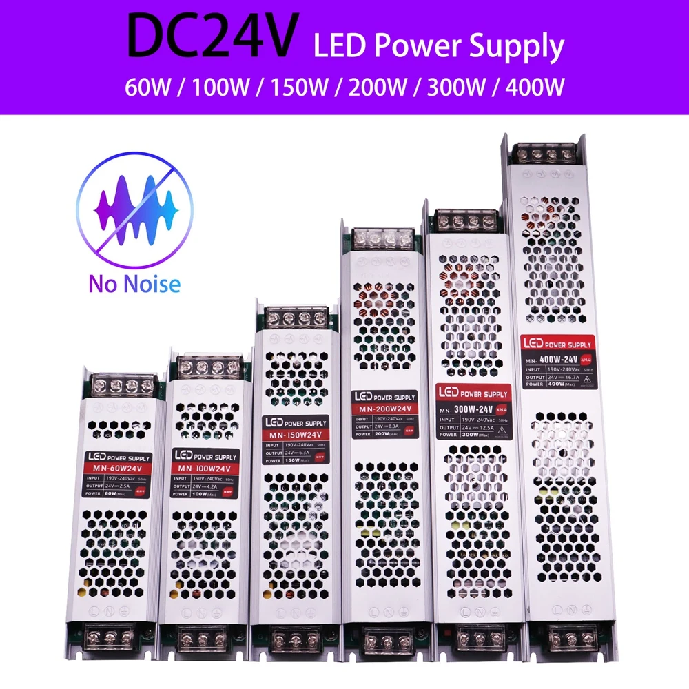 Ultra Thin LED Power Supply DC12V/24V Lighting Transformers AC190-240V Driver 60W 100W 150W 200W 300W 400W For LED Strips