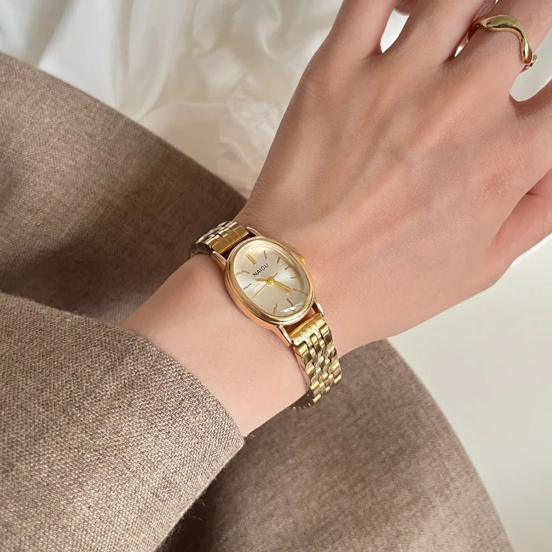 Fashion Gold Watch Oval Dial Quartz Watch Steel Strap Pointer Digital Watches for Women Dropshipping Clock Relojes Para Mujer