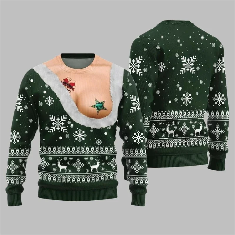 Printed Sexy Figure Funny Ugly Christmas Sweater Men Humour Animal Pattern Pullover Sweaters Xmas Festival Clothes Sweatshirt