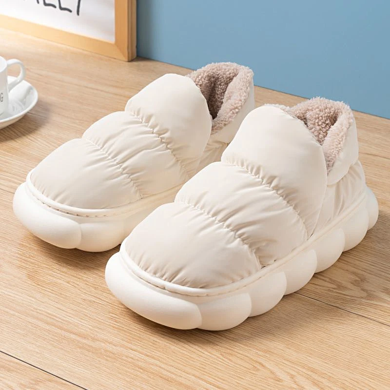 Winter Waterproof Warm Slippers Women Plush Fur Platform Slipper Indoor Home Cotton Shoes Couples Thick Sole Non-slip Slides