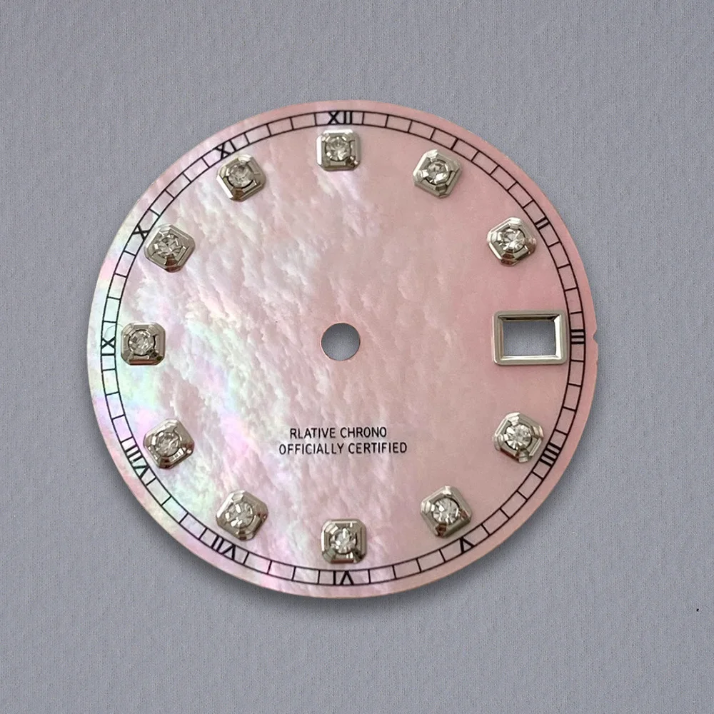 Nh35 الطلب S شعار 28.5 مللي متر اللؤلؤ الماس الهاتفي لحركة NH35 NH36 لا مضيئة ساعة تعديل الملحقات