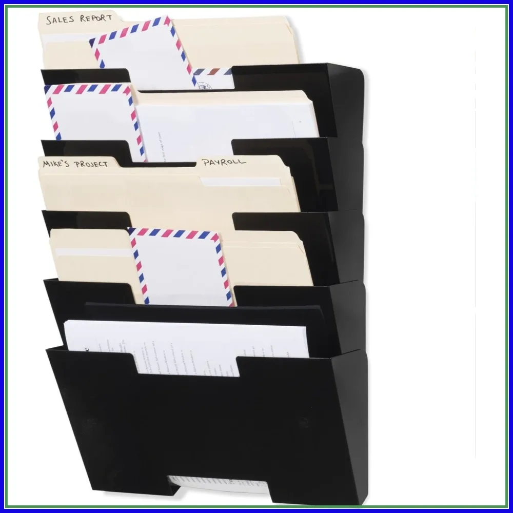

5-Tier Wall Mounted File Holder Organizer, Metal Office Storage Rack for Magazine, Black
