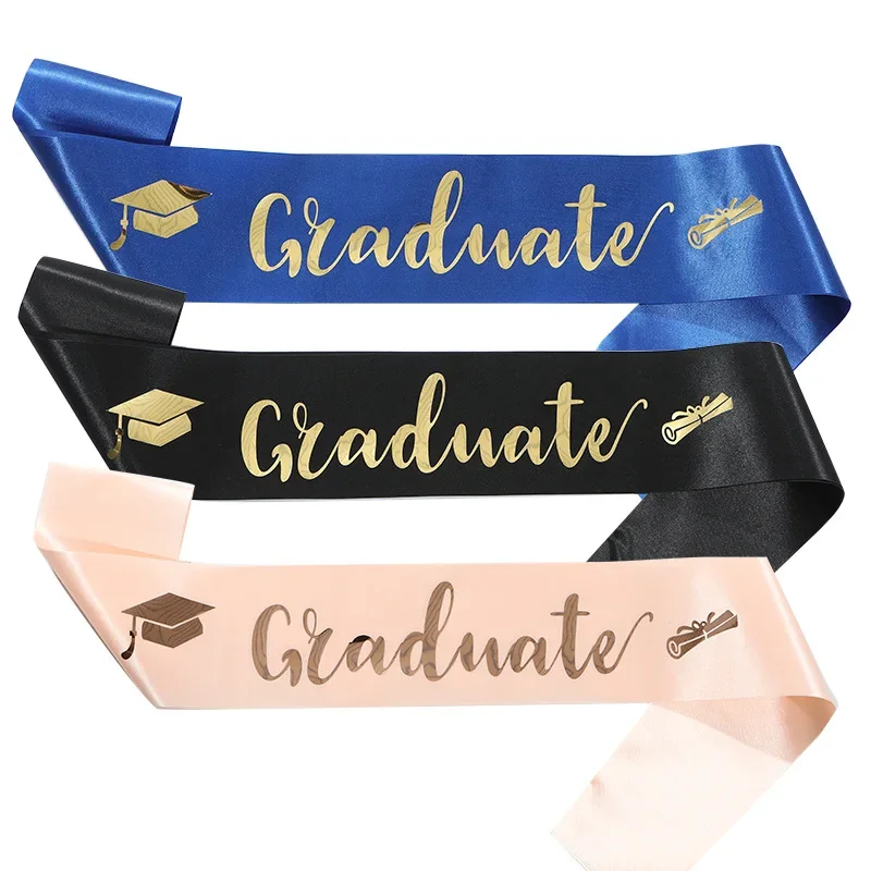 Black Gold Graduation Sash Belts Booth Props Congrate Grad Ribbon Shoulder Straps Party Supply for Graduate Decorations