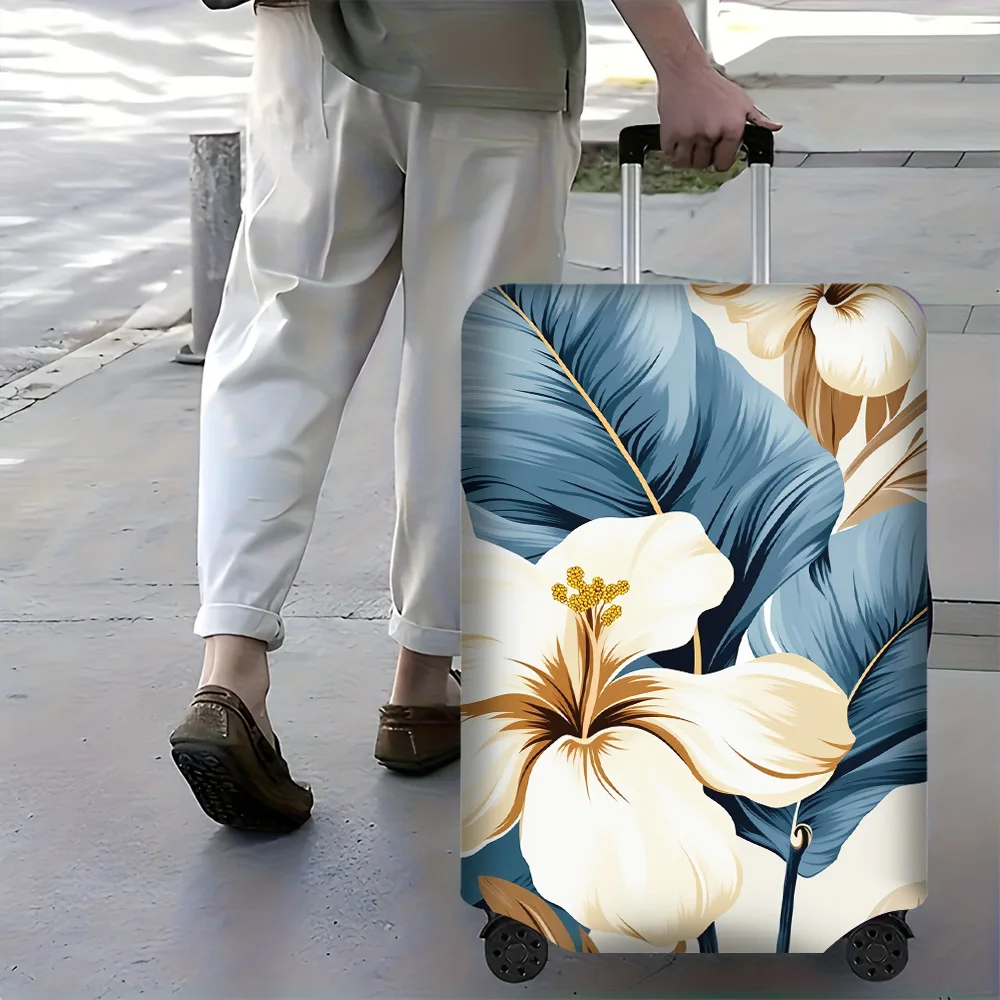 

1-Piece Tropical Floral luggage cover for luggage sizes 18 – 32 inches; dust and elastic travel accessory with elegant cream
