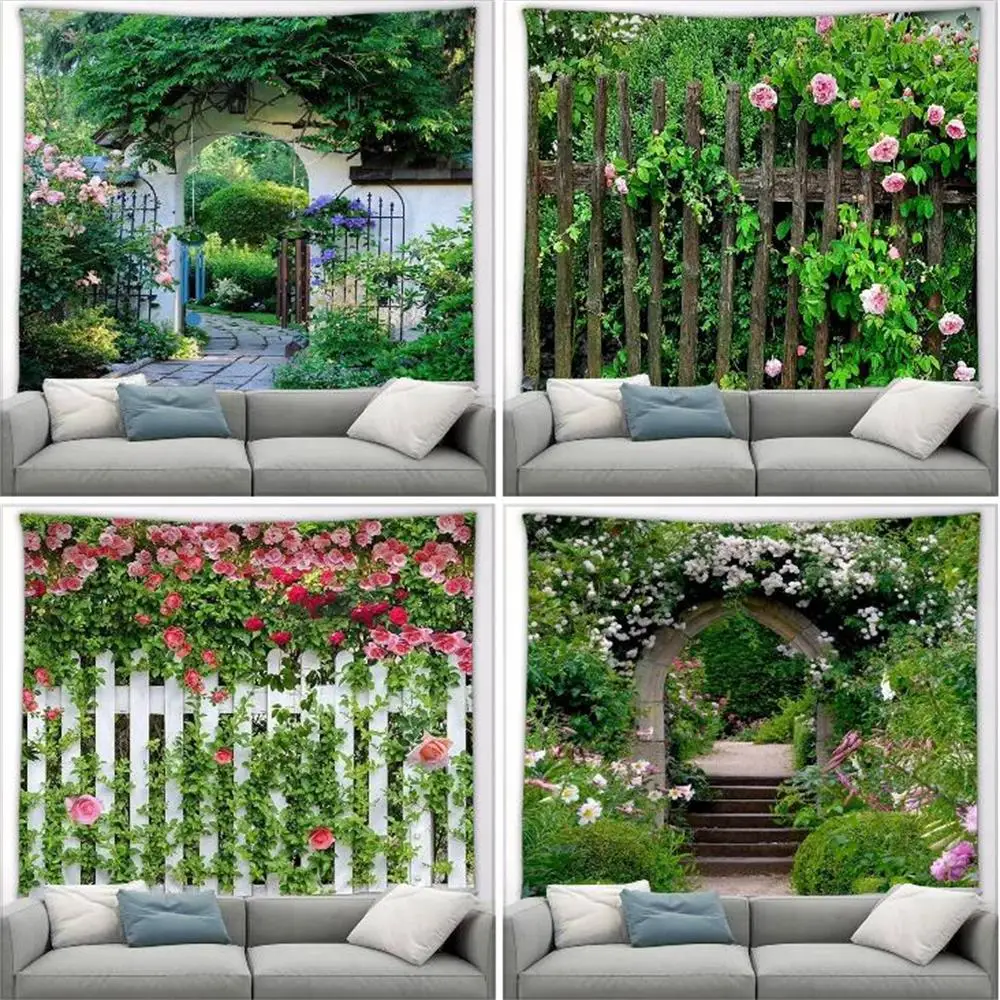 

Outdoor Garden Poster Landscape Tapestry Street Plants Floral Landscape Living Room Bedroom Backdrop Picnic Mat Tablecloth Decor