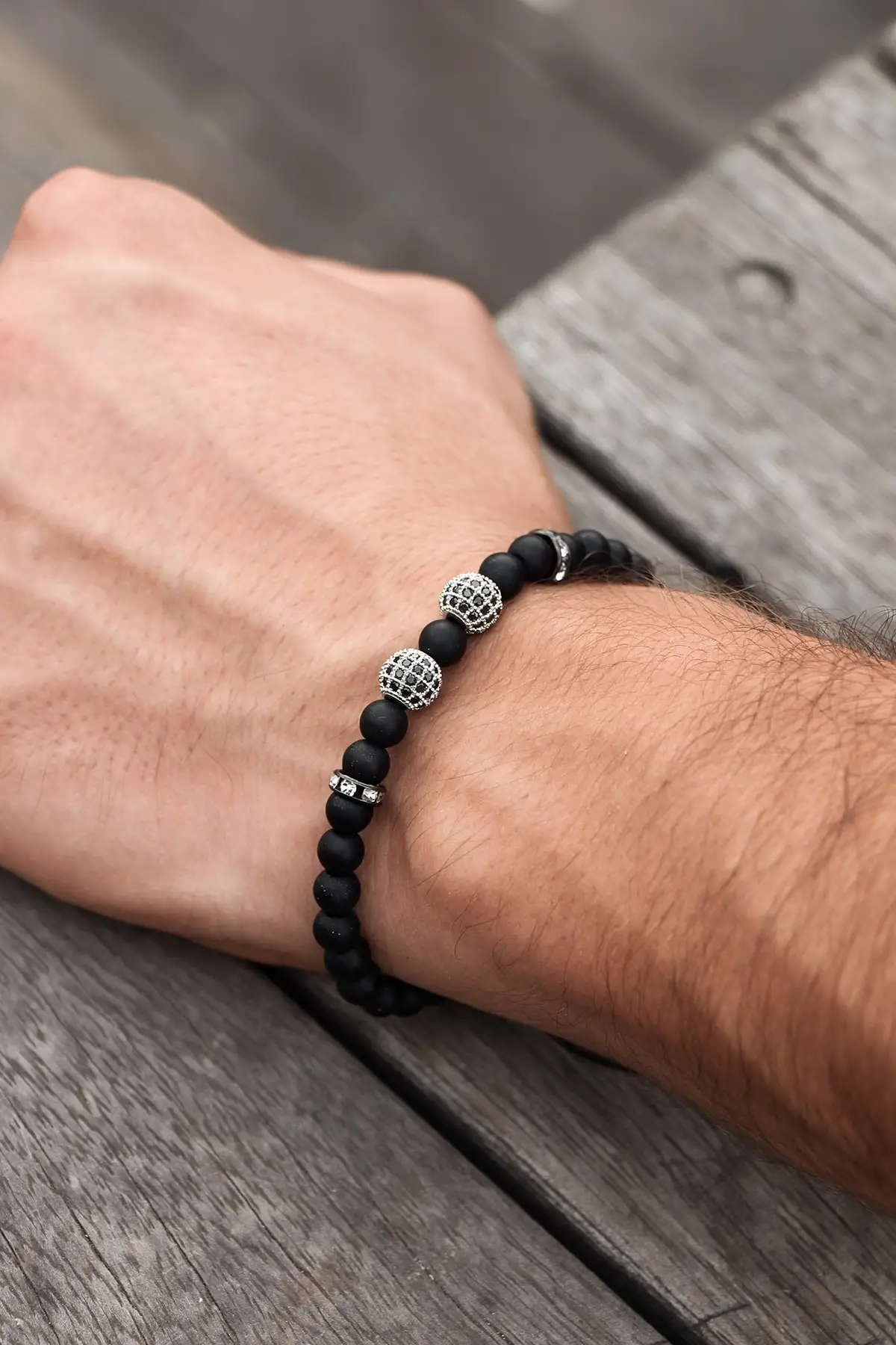 

Natural Stone Macrame Onyx Men's Bracelet Black Magnetic Clasp Braided Bracelet Gift Items Jewelry For Men