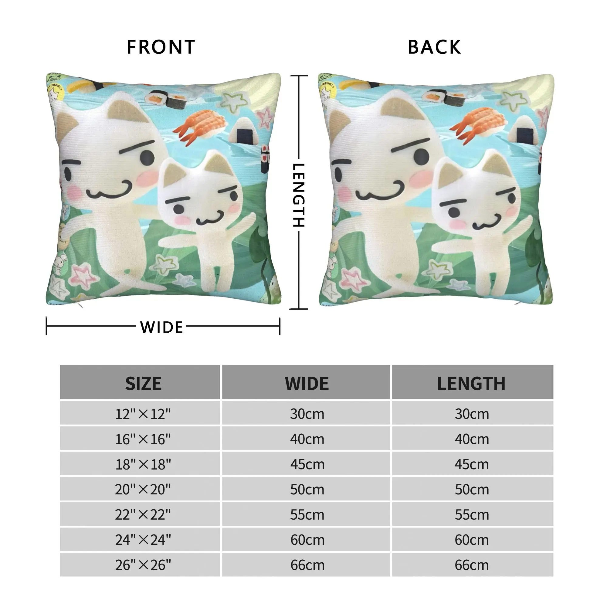 Toro Inoue Cat Pillowcase Polyester Cushion Cover Decor Cute Cartoon Throw Pillow Case Cover Car Square 40*40cm