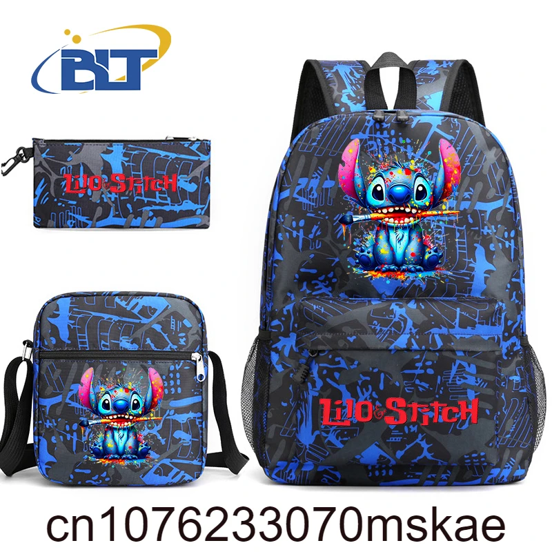 spray paint stitch printed kids school bag set student backpack shoulder bag pencil case 3-piece set for boys and girls