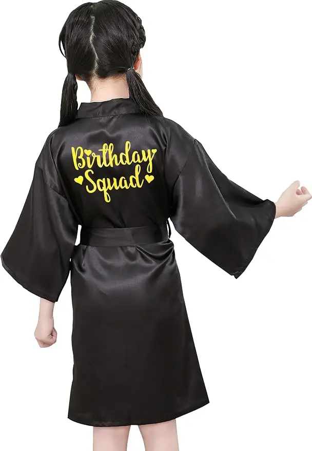 Birthday Squad Birthday Girl Princess Robe Spa Robes for Girls Party Satin Silk Kimono Robes Party Supplies