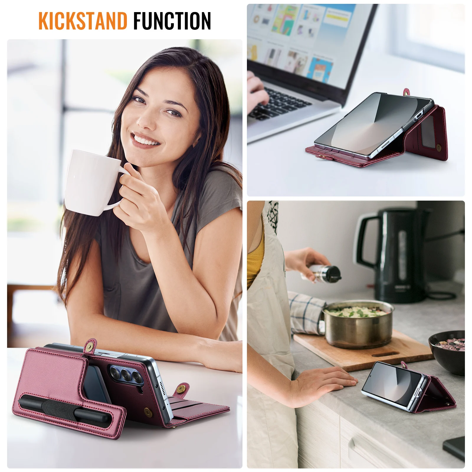 For Samsung Galaxy Z Fold 6 Phone Case with RFID Card Slots Kickstand Flip Leather Wallet Cover with S Pen Holder & Lanyard