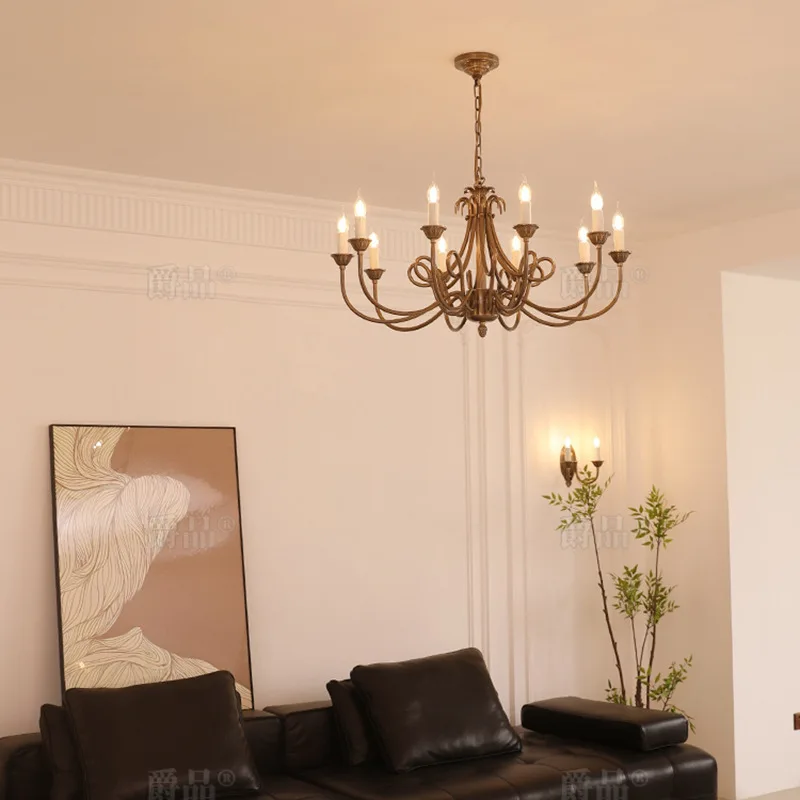 American dark bronze, living room candle chandelier, retro, dining room