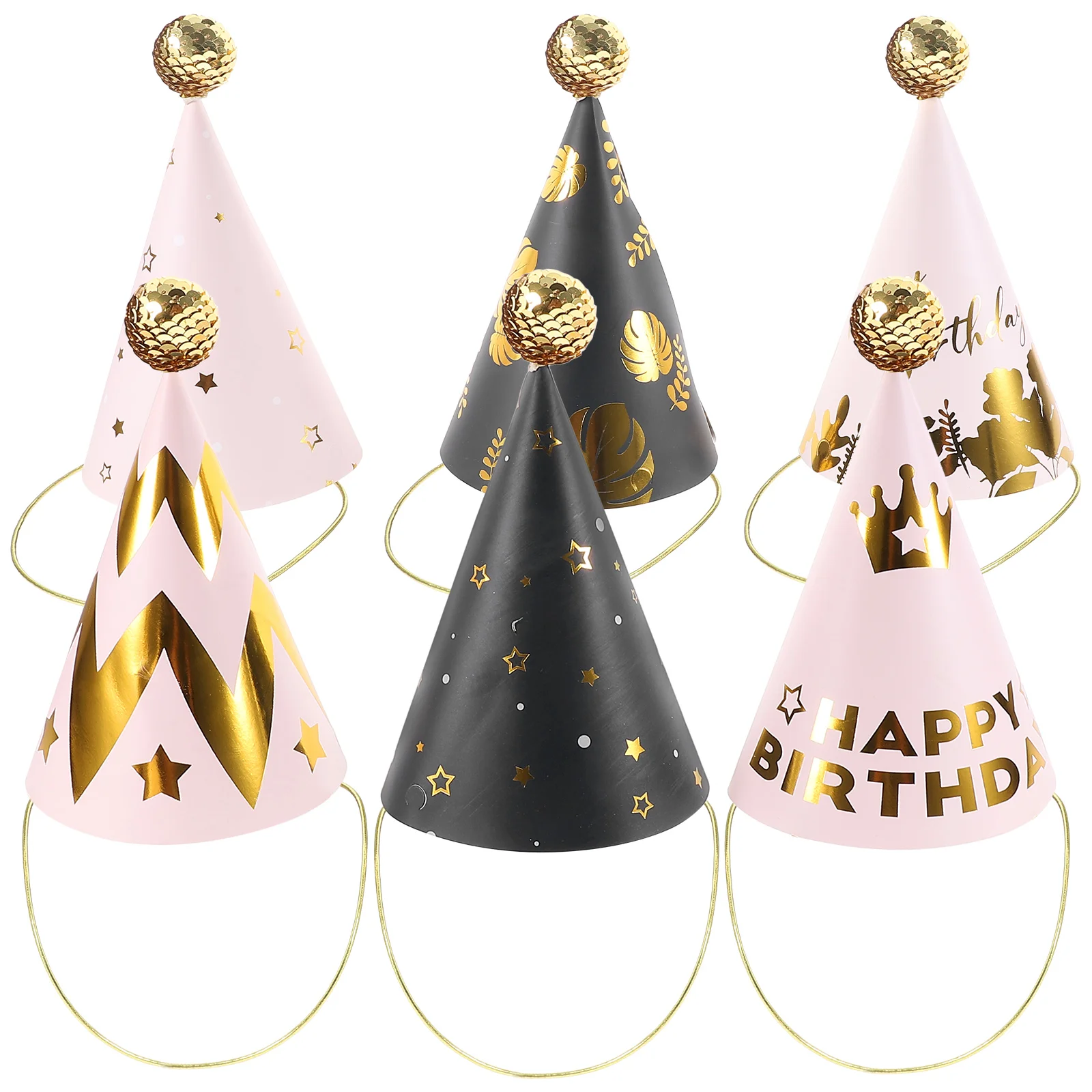 

6pcs Birthday Party Hats Sequins Ball Triangle Diy Costume Accessory For Birthday Shower Easter Party Decoration Mixed