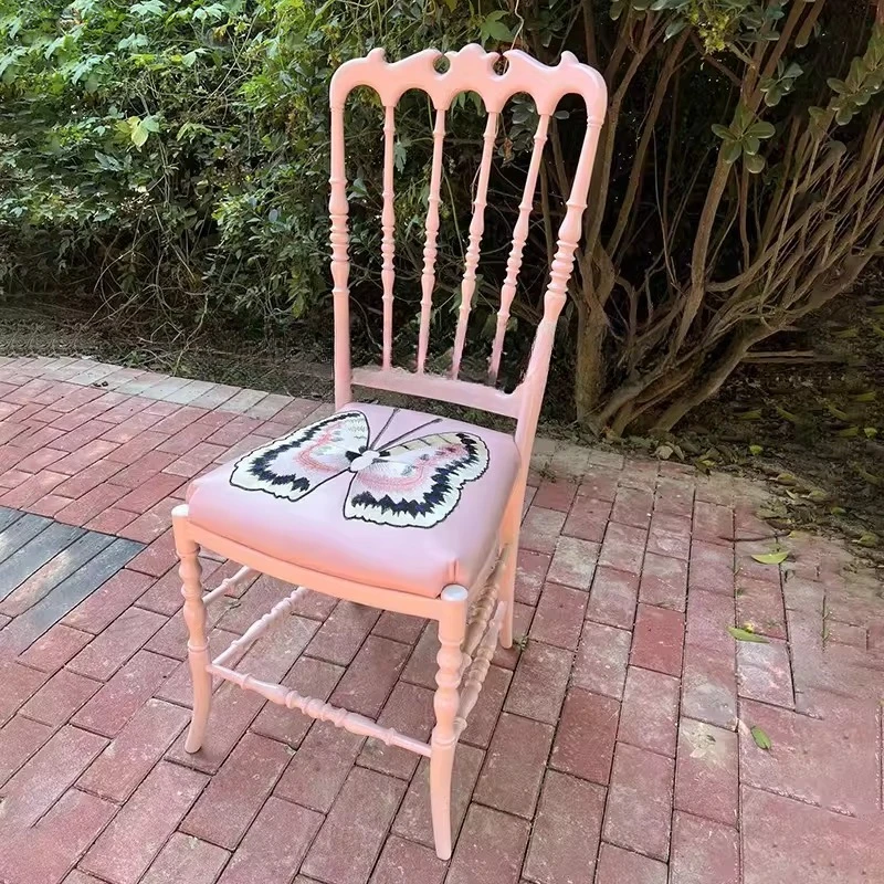 French retro solid wood high backrest dining chair medieval small apartment bedroom dressing stool high-end art bamboo chair