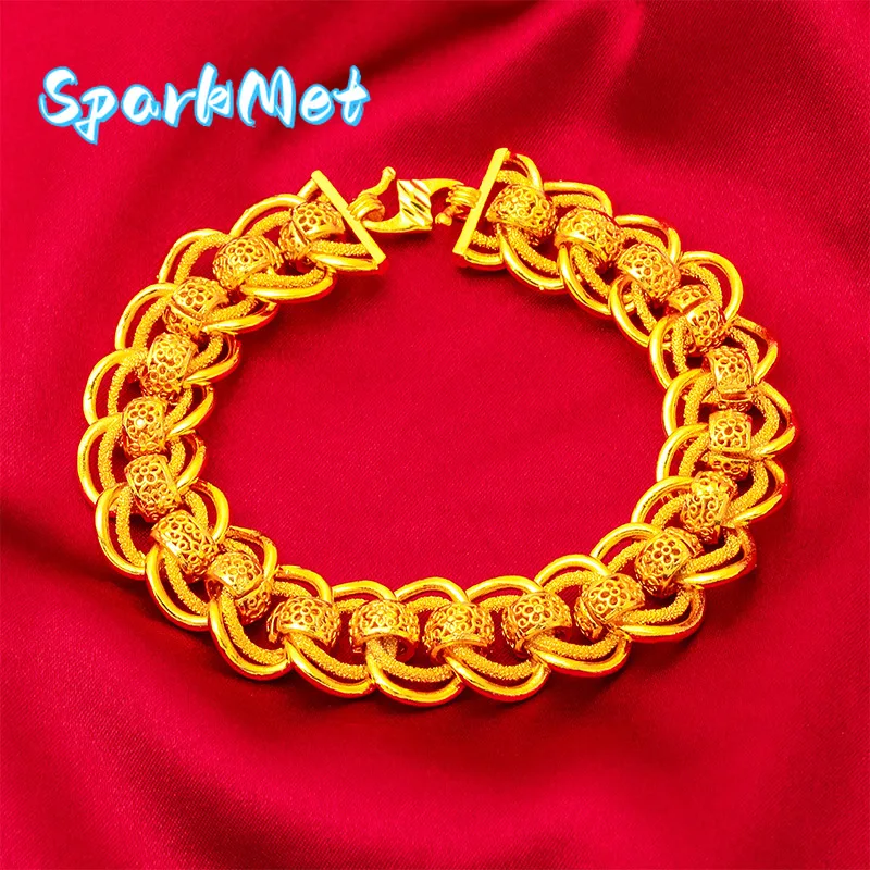 

Sparkmet Extra Bold Wide Men's Watch Chain, 24K Gold AU999 | Filigree dragon scale chain with jade beads, refined elegance for g