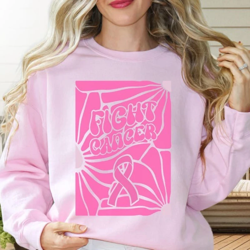 

Подарки с поддержкой рака молочной железы, воин, бохо, цветочный розовый ленточный истребитель, сильная женская рубашка, осенний повседневный утепленный топ с длинными рукавами