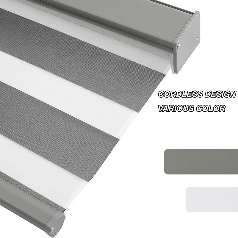 Durable Factory Customizable Square Cassette Grey Various Color Manual Cordless Dual Layer Zebra Roller Shades For Home Window