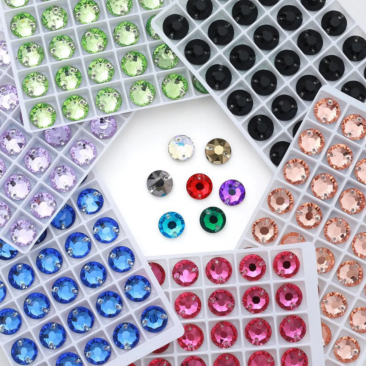 

Double-hole Round High-quality K9 Flat-bottomed Hand-sewn Drill Round Pressure Top Hand-sewn Drill Jewelry Accessories