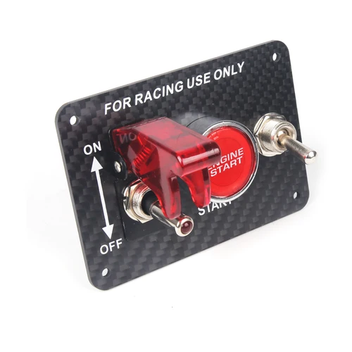 Imagen 2 del producto Panel de interruptor de encendido LED de fibra de carbono auténtica, 3 entradas, 12V, modificación de coche, botón pulsador de arranque de motor de coche Universal de carreras