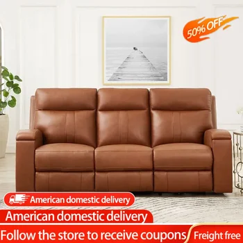 Zero Gravity Power Recline and Headrest Top Grain Leather Sofa Couch with Hidden Cup Holder, 86