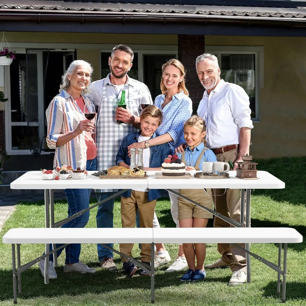 مقعد بلاستيكي متين HDPE قابل للطي بطول 6 أقدام مع أرجل معدنية للاستخدام الخارجي، مثالي للنزهات والحدائق والتخييم والمتنزهات #5