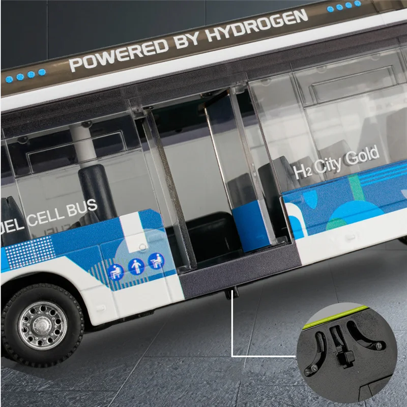 Luxe Nieuwe energie Elektrische Luchthaven Zakelijke Bus Legering Automodel Diecasts Metal City Tour Bus Model Geluid en Licht Kinderen Speelgoed Cadeau
