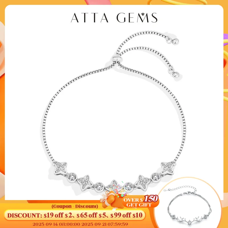 

ATTAGEMS Moissanite Bracelet Four-pointed Star S925 sterling silver For Women Girls Birthday Party Jewelry Gifts Adjustable 24cm