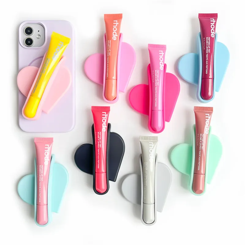 

Silicone Heart Lipstick Storage Clip Mobile Phone Holder Stand Expandable INS Foldable For Iphone 16 17 Ring Bracket Accessories
