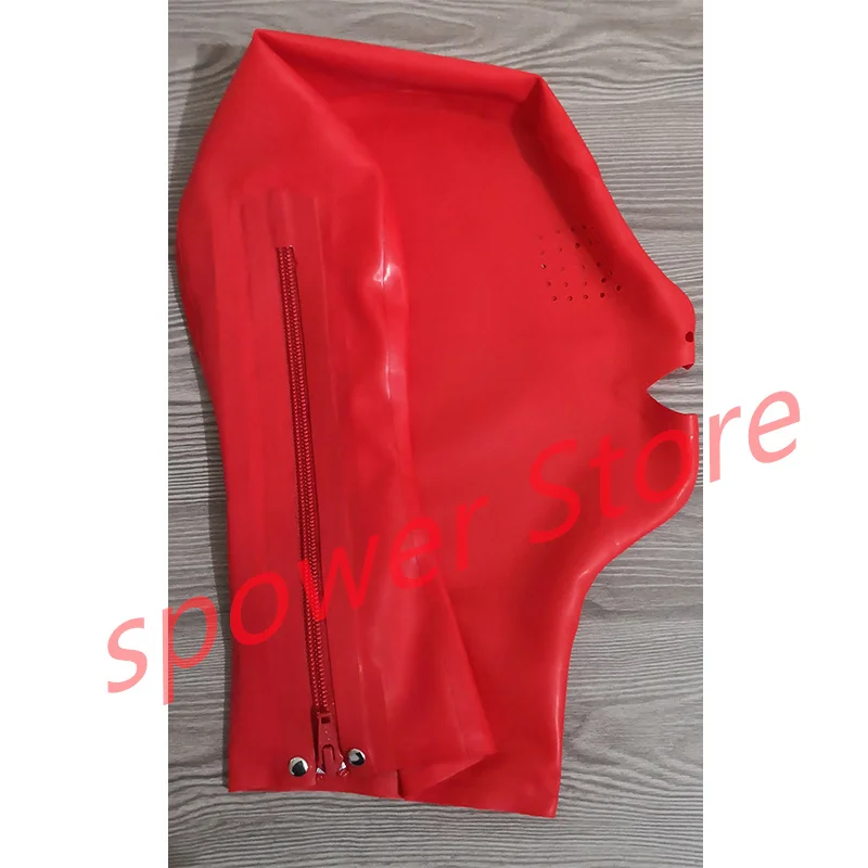 

Natural Latex Full Head Latex Hoods Rubber Mask Fetish Cosplay Mask Red with Eye Hole Back Zipper Club Wear