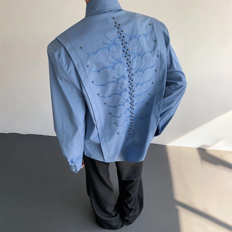 LUZHEN Handsome Embroidery Rivet Metal Patchwork Design Long Sleeve Shirts Men's Fashion 2025 New Shoulder Pad Male Tops JY1437
