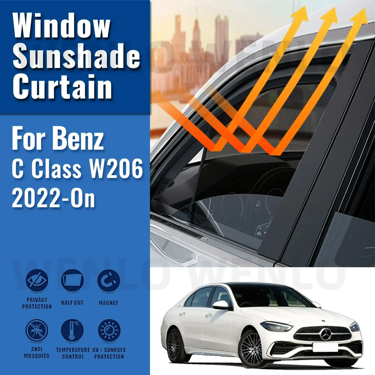 For Mercedes Benz C Class W206 2024 2023 2022 Magnetic Car Sunshade Front Windshield Curtain Rear Side Window Sun Shades Shield