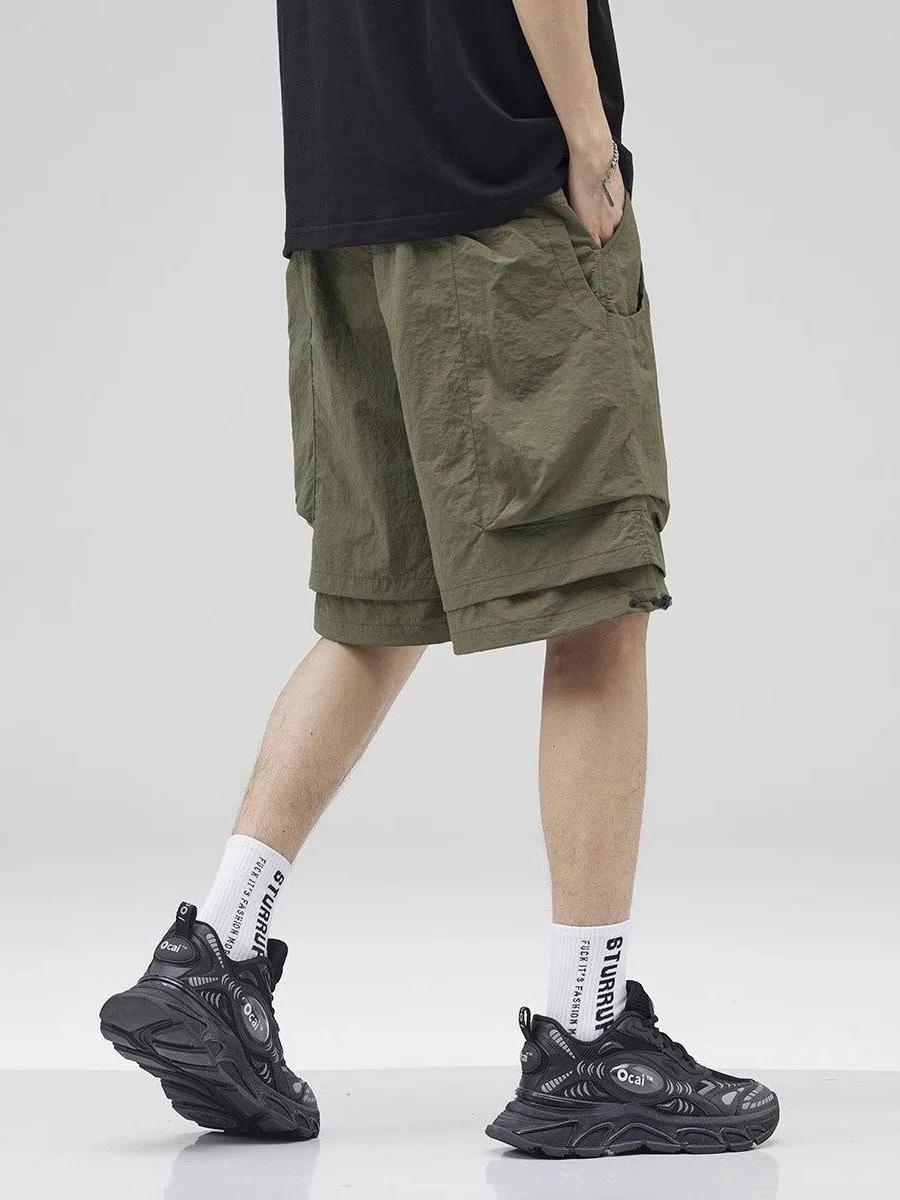 

Летняя тонкая большая рабочая одежда orts, мужские повседневные свободные брюки с уникальным дизайном, элитные брюки для отдыха «пять четвертей», полиэфирное волокно