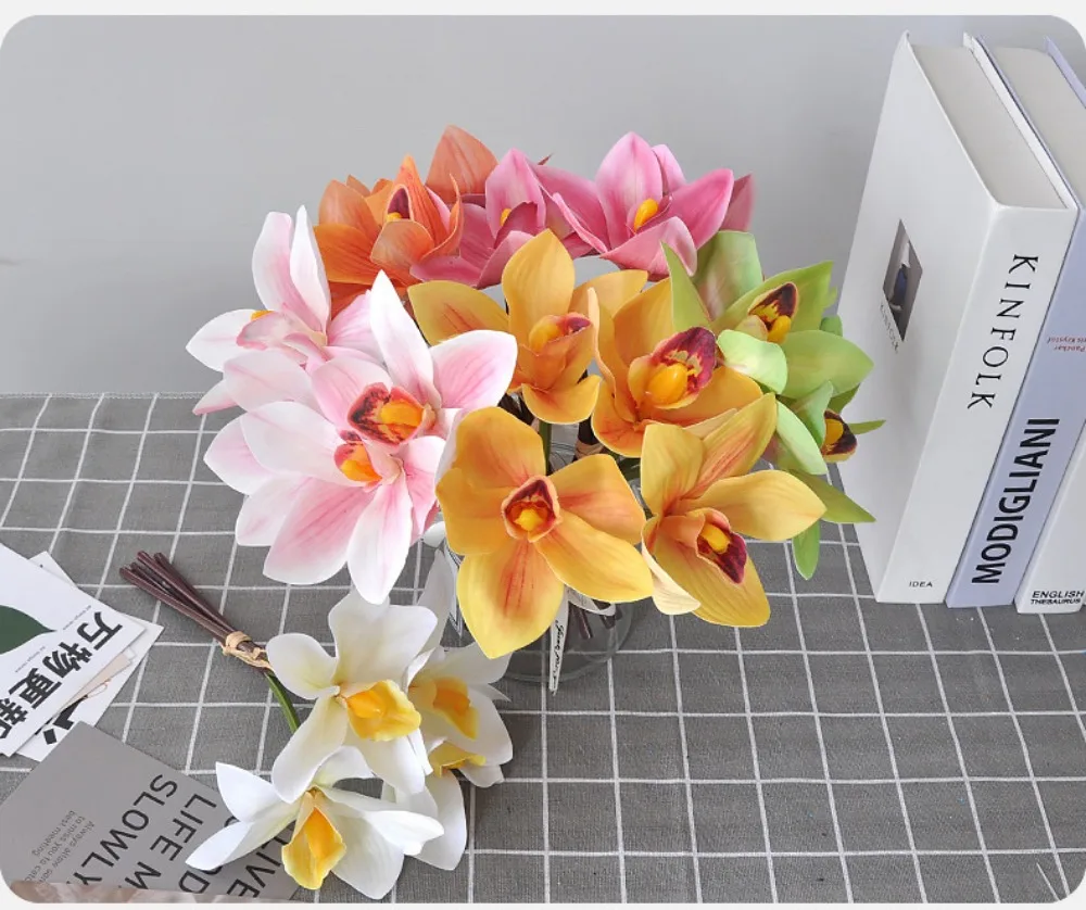 Künstliche Cymbidium-Blumen mit Echtem Touch, Magnolien, Dekorative Kunstpflanzen, Lange Zweige, Seiden-Kunstblumen – Detail 10