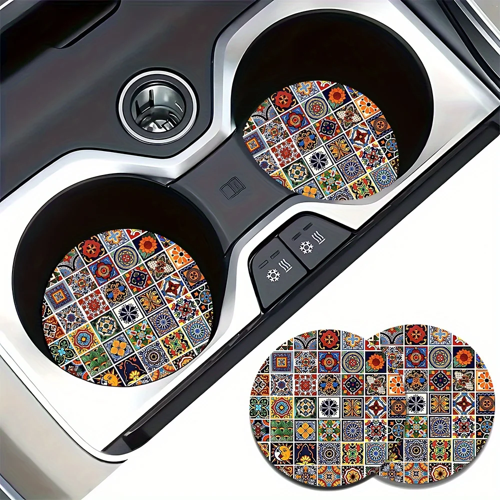 2pcs Floral Car Cup Coasters - Non-Slip Drink Holders With Elegant Flower Pattern, Fit For, Trucks, SUVs, - Durable Auto Interio